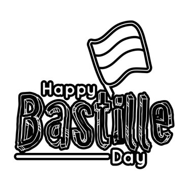 Bayrak çizgisi tarzında Bastille Günü harfleri