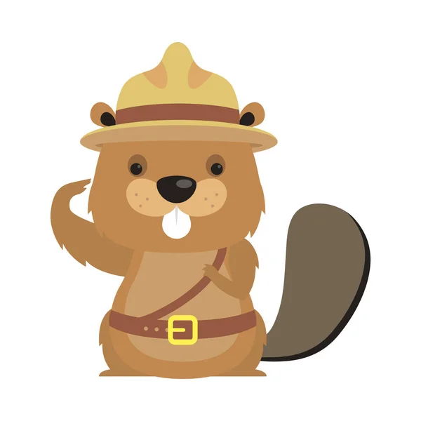 Cute beaver cartoon with hat vector design — Stock Vector