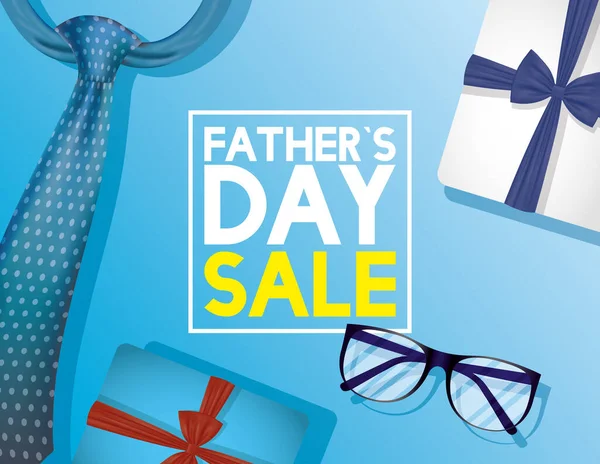 Carte de jour heureux pères avec cravate cou et lunettes — Image vectorielle