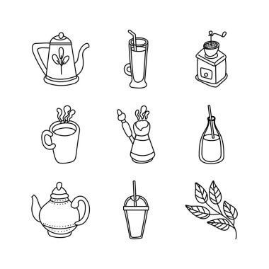 Kahve paketi ve çay çizgisi tarzı simge