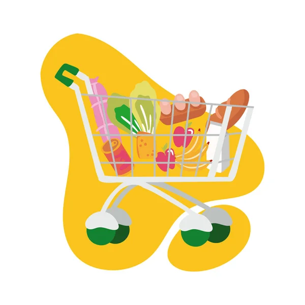 Groceries in shopping cart block style — Stock Vector