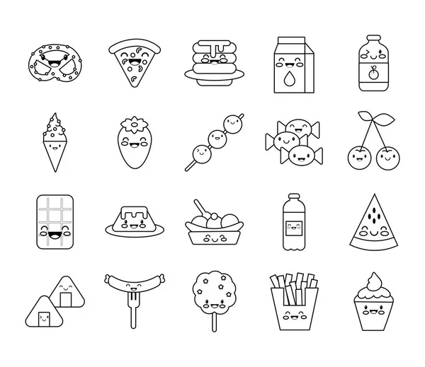 Bundle of nutritive food kawaii set icons — Stock Vector