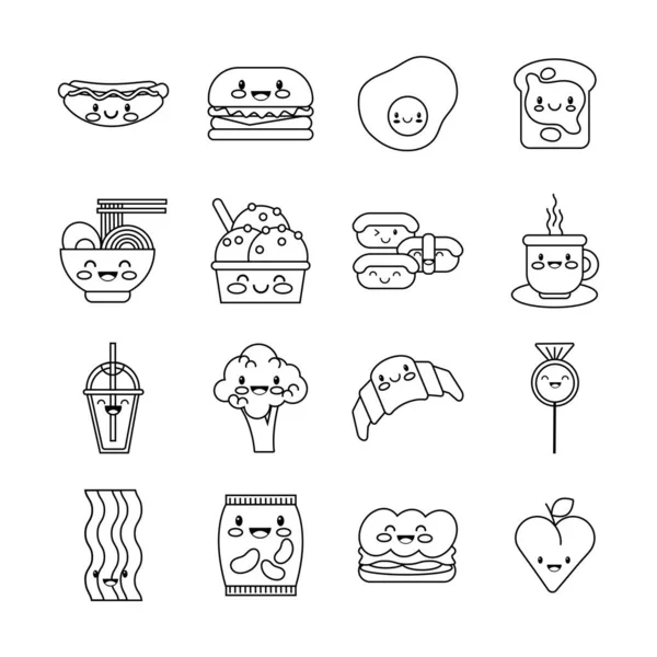 Paquete de alimentos nutritivos kawaii set iconos — Archivo Imágenes Vectoriales