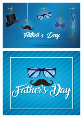 Mutlu Babalar Günü kartı ve erkek aksesuarları asılı.