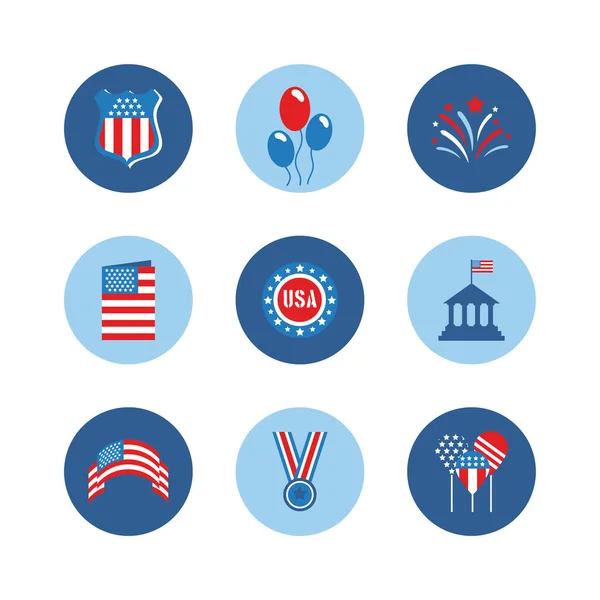 Bundle di indipendenza giorno icone USA — Vettoriale Stock