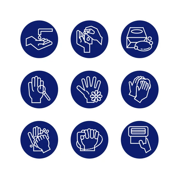 Bundle of hands washing block style icons — Stock Vector