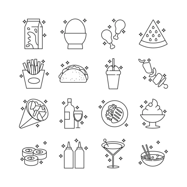 Paquete de alimentos nutritivos conjunto de iconos — Vector de stock