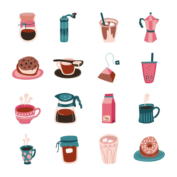 免费咖啡和茶的组合形式图标 — 图库矢量图片