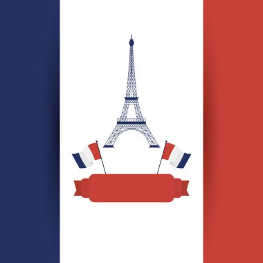 Eyfel Kulesi Fransa bayrakları ve kurdele vektör tasarımı