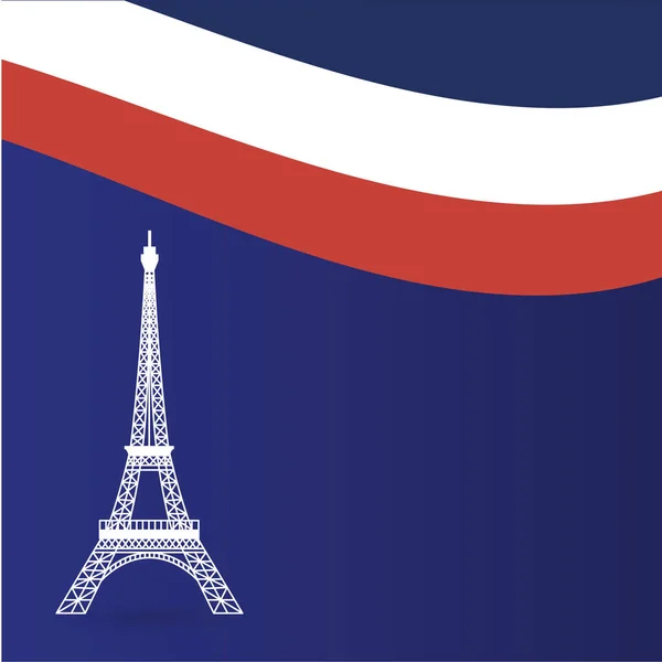 Francia torre eiffel con bandera de feliz diseño vectorial día de la bastilla — Vector de stock