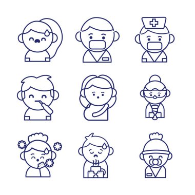 bir deste covid19 kawaii simgeleri