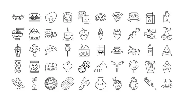 Pakiet odżywczych ikon zestawu kawaii żywności — Wektor stockowy