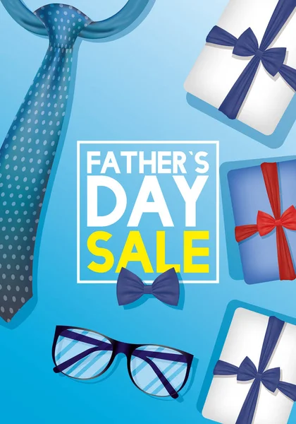 Šťastný otců den karty s kravatou a brýlemi — Stockový vektor