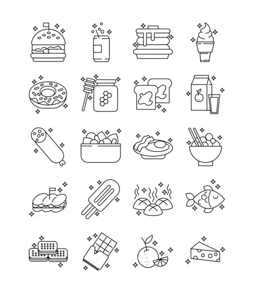 Paquete de alimentos nutritivos conjunto de iconos — Vector de stock