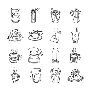 Kahve paketi ve çay çizgisi tarzı simge