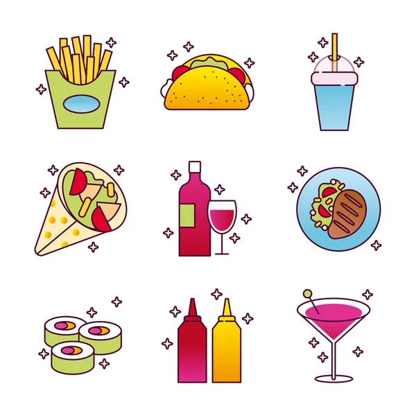 Pacote de ícones de conjunto de alimentos nutritivos — Vetor de Stock