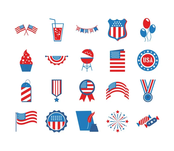 Bundel van onafhankelijkheid dag usa pictogrammen — Stockvector