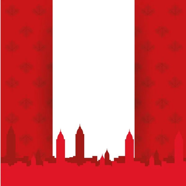 Канадский флаг с силуэтом здания города с векторным дизайном счастливого дня Канады — стоковый вектор