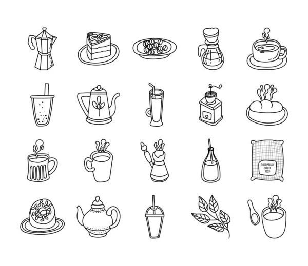 Pakiet ikony kawy i herbaty w stylu linii — Wektor stockowy