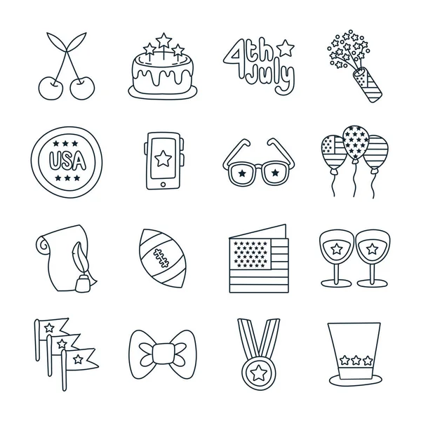 Bundle of independence day usa icons — Stock Vector