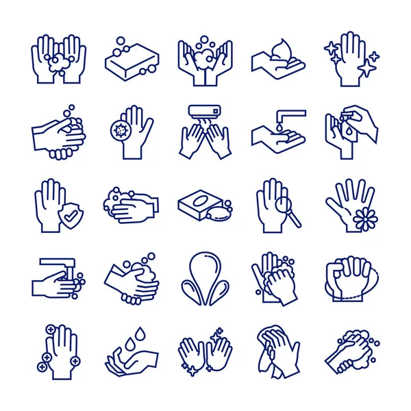 Pakiet rąk myjących ikony stylu linii — Wektor stockowy