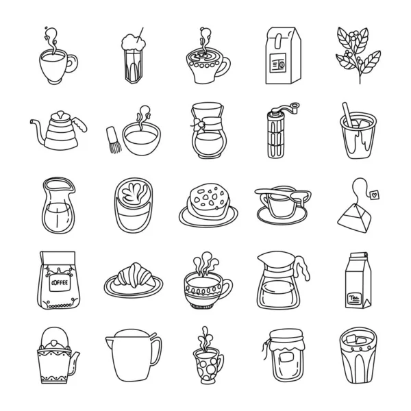 Pakiet ikony kawy i herbaty w stylu linii — Wektor stockowy