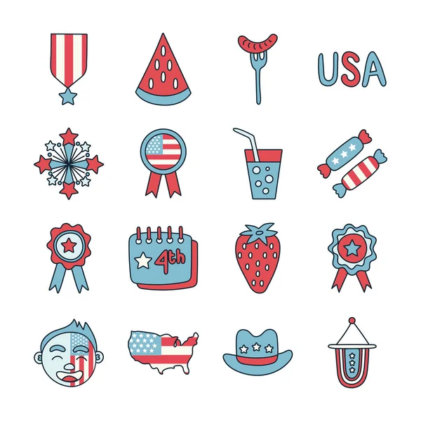 Bundel van onafhankelijkheid dag usa pictogrammen — Stockvector