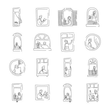 Apartman pencerelerinde karantina etkinlikleri