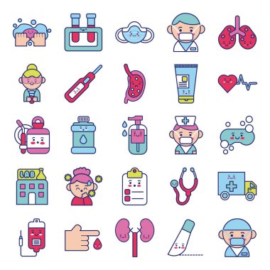 bir deste covid19 kawaii simgeleri