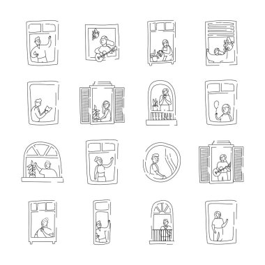 Apartman pencerelerinde karantina etkinlikleri