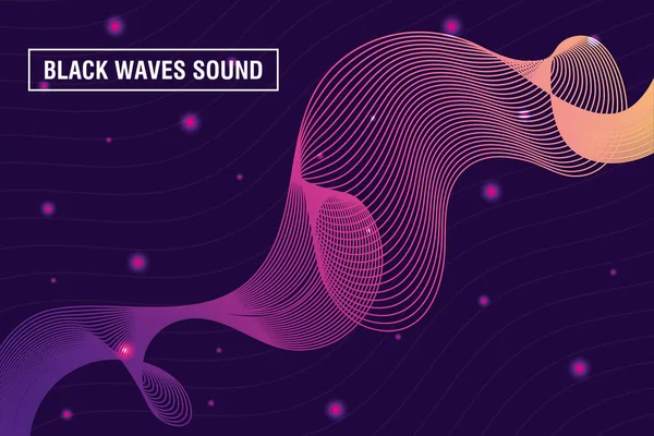 Negro ondas sonido púrpura fondo — Vector de stock