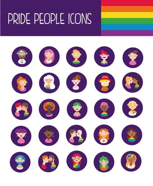 Bundle of gay pride icons and people block style — Stock Vector