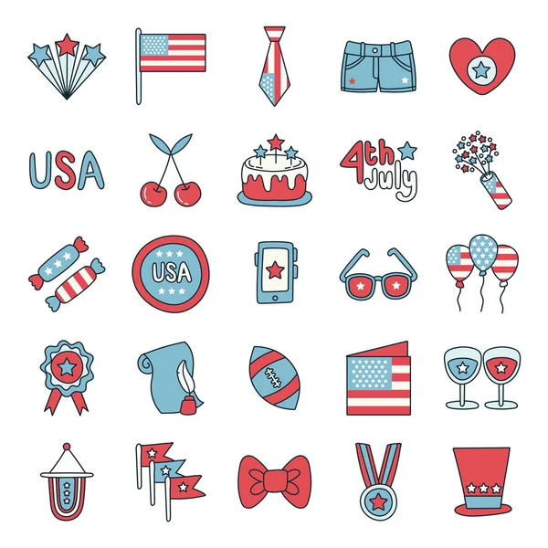 Bundle di indipendenza giorno icone USA — Vettoriale Stock