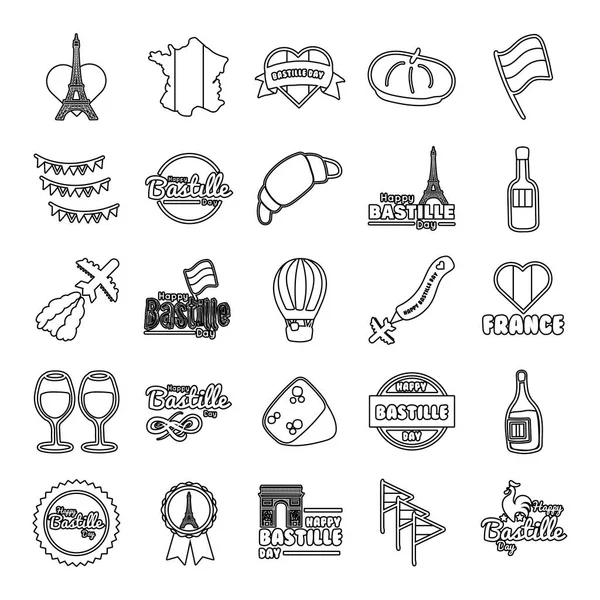 Bundle of bastille day icons — Stock Vector