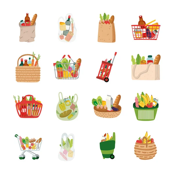 Пакет продуктов питания набор иконок — стоковый вектор