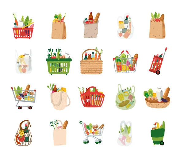 Bundle of groceries set icons — Stock Vector