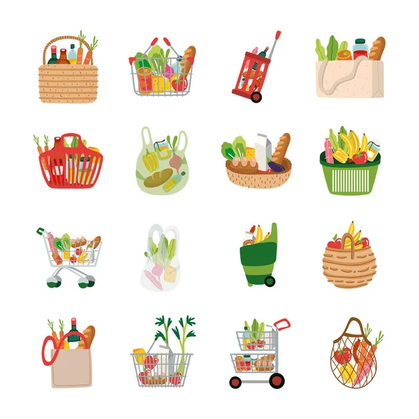 Bundel boodschappen set pictogrammen — Stockvector