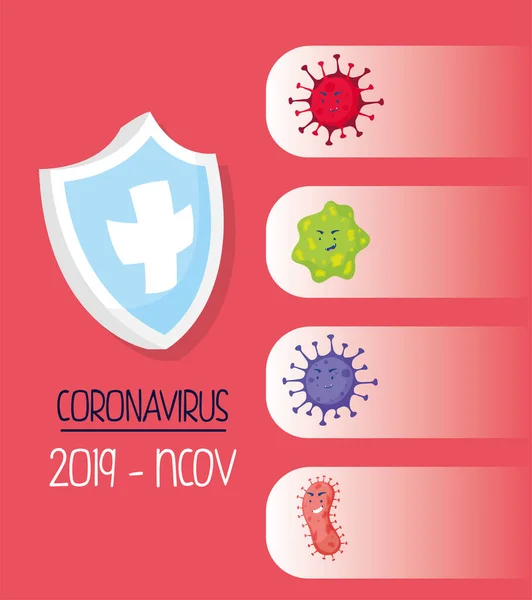 Infografik covid19 Pandemie mit Schutzschild — Stockvektor