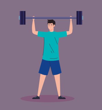 Ağırlığı, ağır ekipmanı, sporu ve eğlencesi olan bir adam.