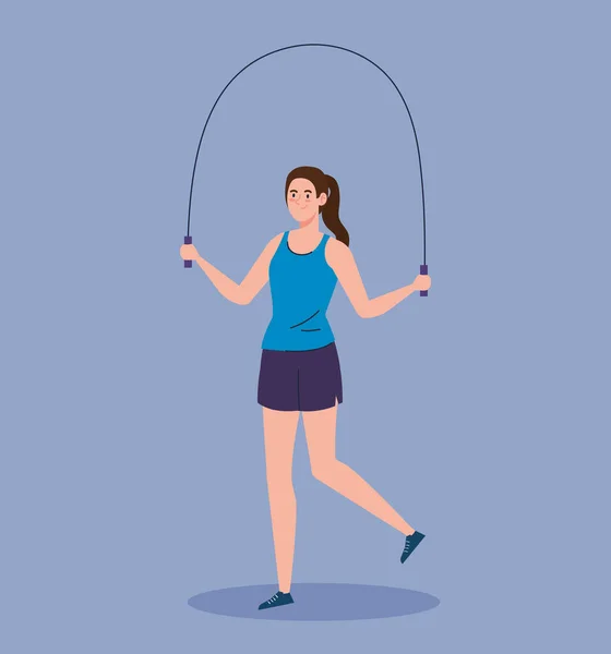 Mujer saltar cuerda, deporte recreación ejercicio — Vector de stock