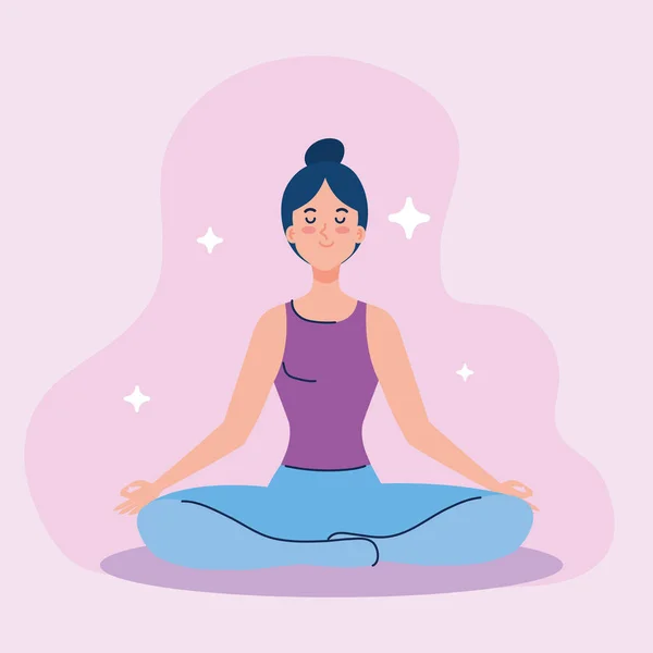 Meditation der Frau, Konzept für Yoga, Meditation, Entspannung, gesunder Lebensstil — Stockvektor