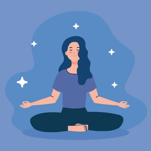 Donna che medita, concetto per yoga, meditazione, rilassarsi, stile di vita sano — Vettoriale Stock