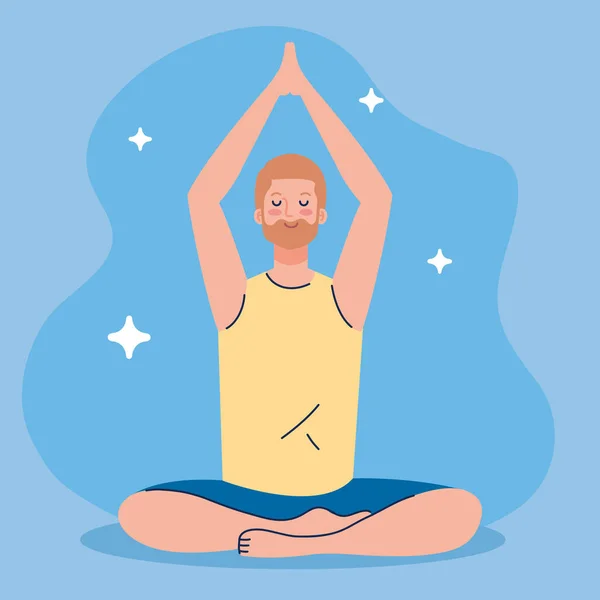 Meditace muže, koncept jógy, meditace, relax, zdravý životní styl — Stockový vektor
