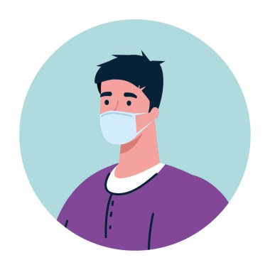 Korumalı tıbbi maske takan adam, Cavid 19 'a karşı.