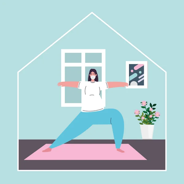 Žena cvičení doma, pobyt doma, zdravý životní styl uvnitř, prevence covid 19 — Stockový vektor