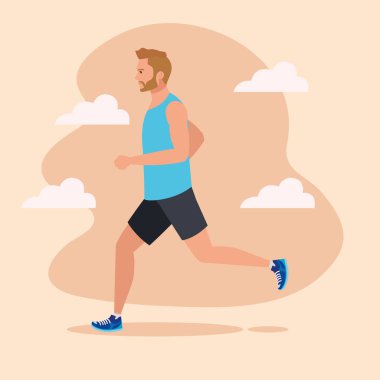 Koşan adam, spor giyimli koşucu, erkek atlet, sporcu.
