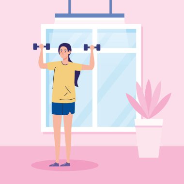 Evde egzersiz, kadın ağırlık kaldırma, evi spor salonu olarak kullanma.