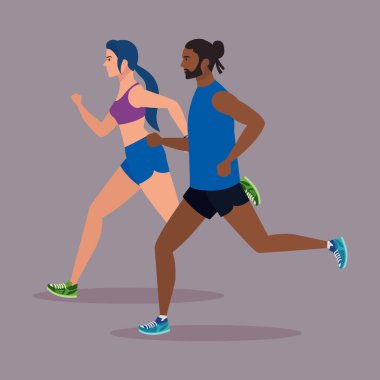 Koşan çiftler, spor giyinen kadın ve erkek, koşan insanlar, sporcular.