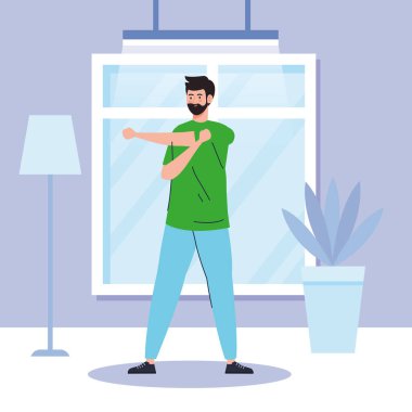 Evde egzersiz yapmak, esneme hareketleri yapmak, evi spor salonu olarak kullanmak.