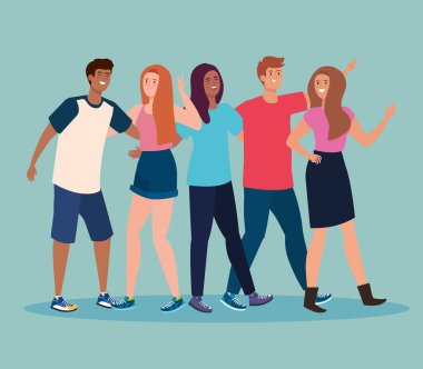 Mutlu karakterler, gençler, dostluk heyecanı, mutluluktan neşeli kahkahalar.